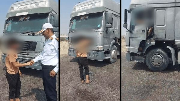 رانندگی نوجوان ۱۷ ساله با کامیون ۱۰ چرخ/ پلیس از راه رسید+فیلم