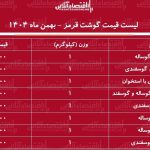 لیست قیمت گوشت قرمز امروز ۲۶ بهمن ۱۴۰۴ / گوشت خورشتی کیلویی چند شد؟ + جدول